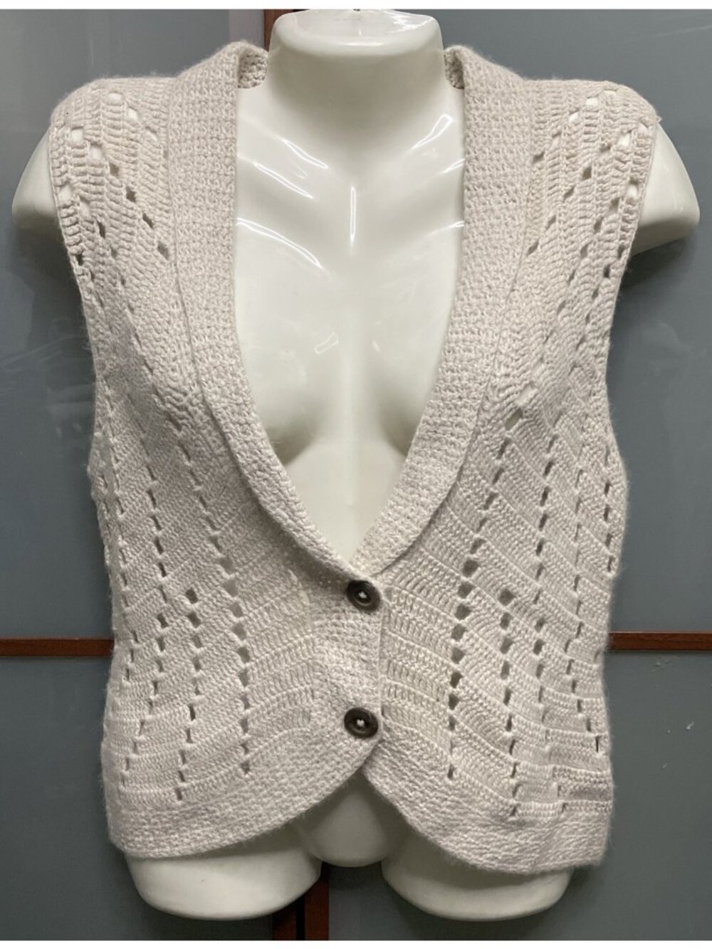 Cabi Vintage Y2K Womens Medium Angora Blend Oatmeal Crochet Vest Cottage Boho